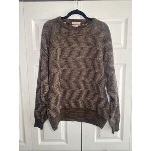 Vintage Mens XL Brown Textured Wool Blend Knit Sweater Grandpa Cozycore